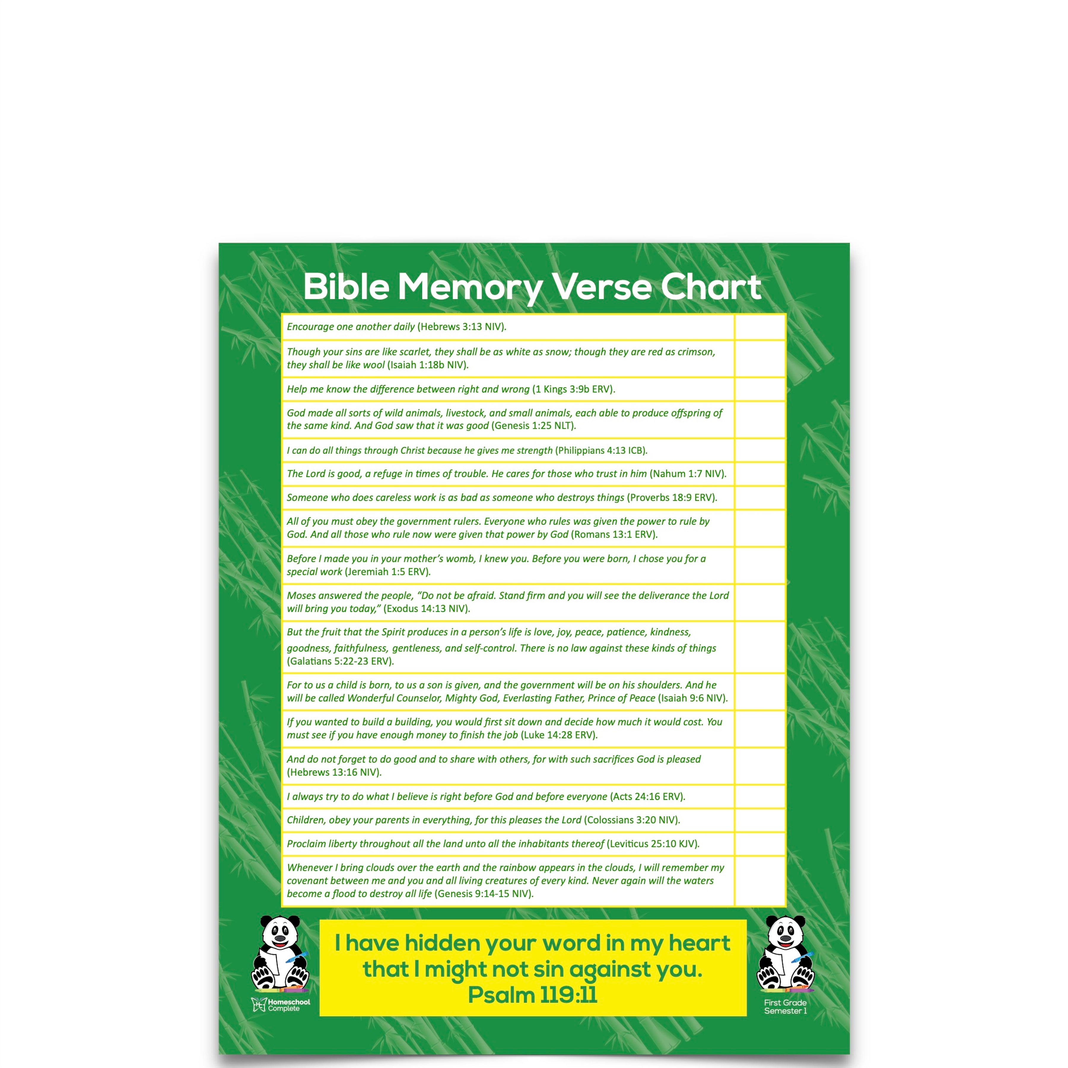 Bible Verse Chart Semester One