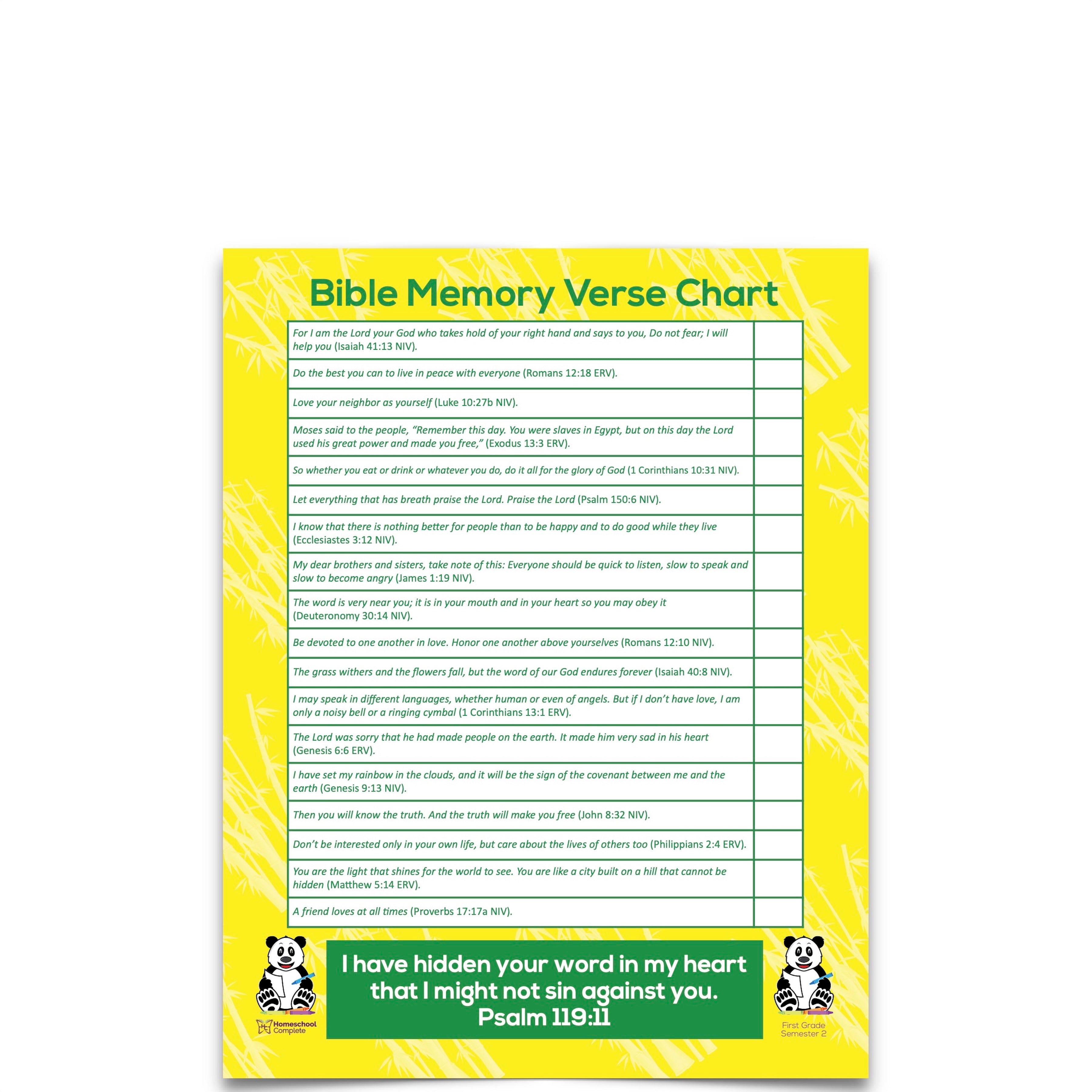 Bible Verse Chart Semester Two