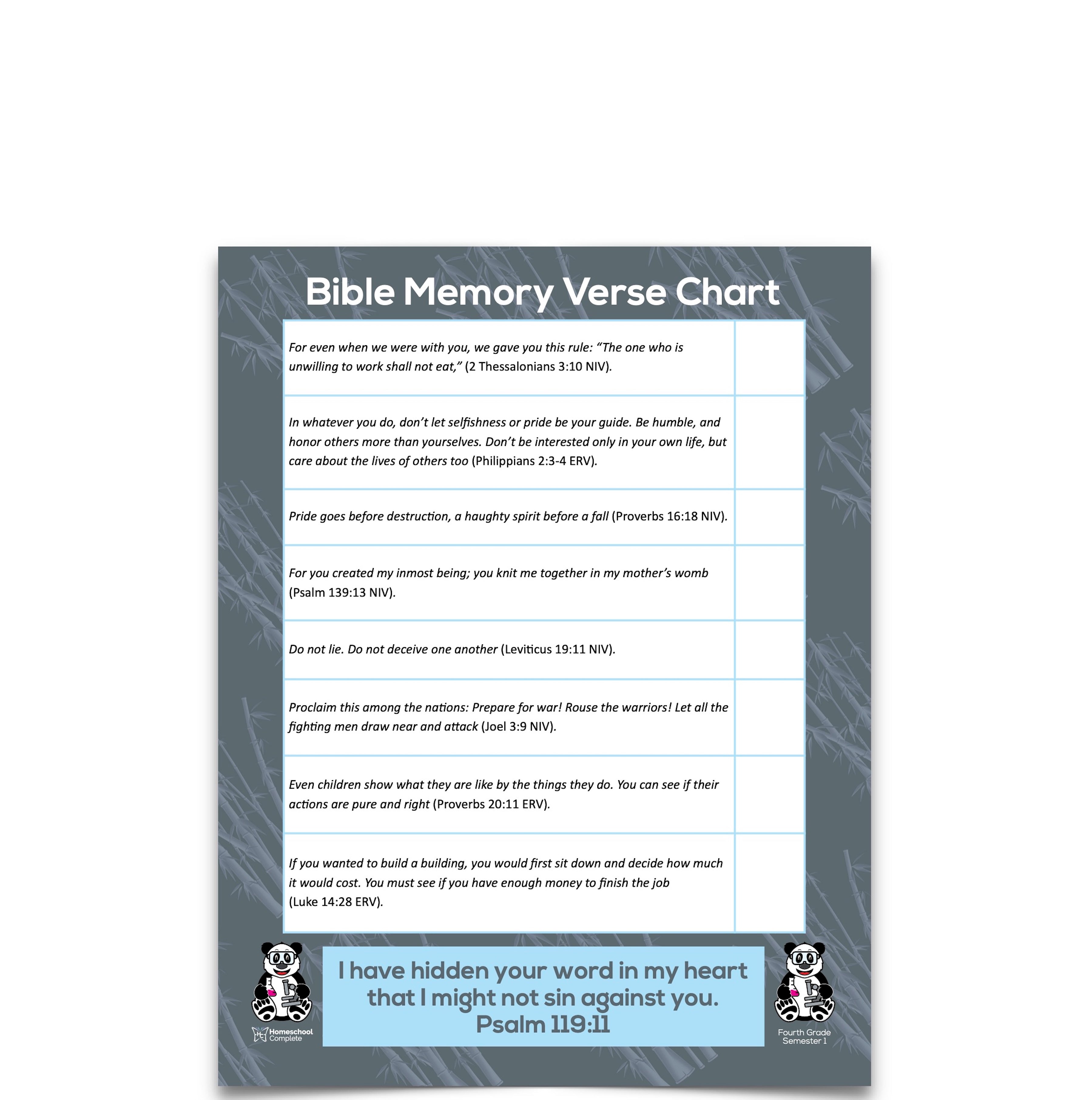 Bible Verse Chart Semester One