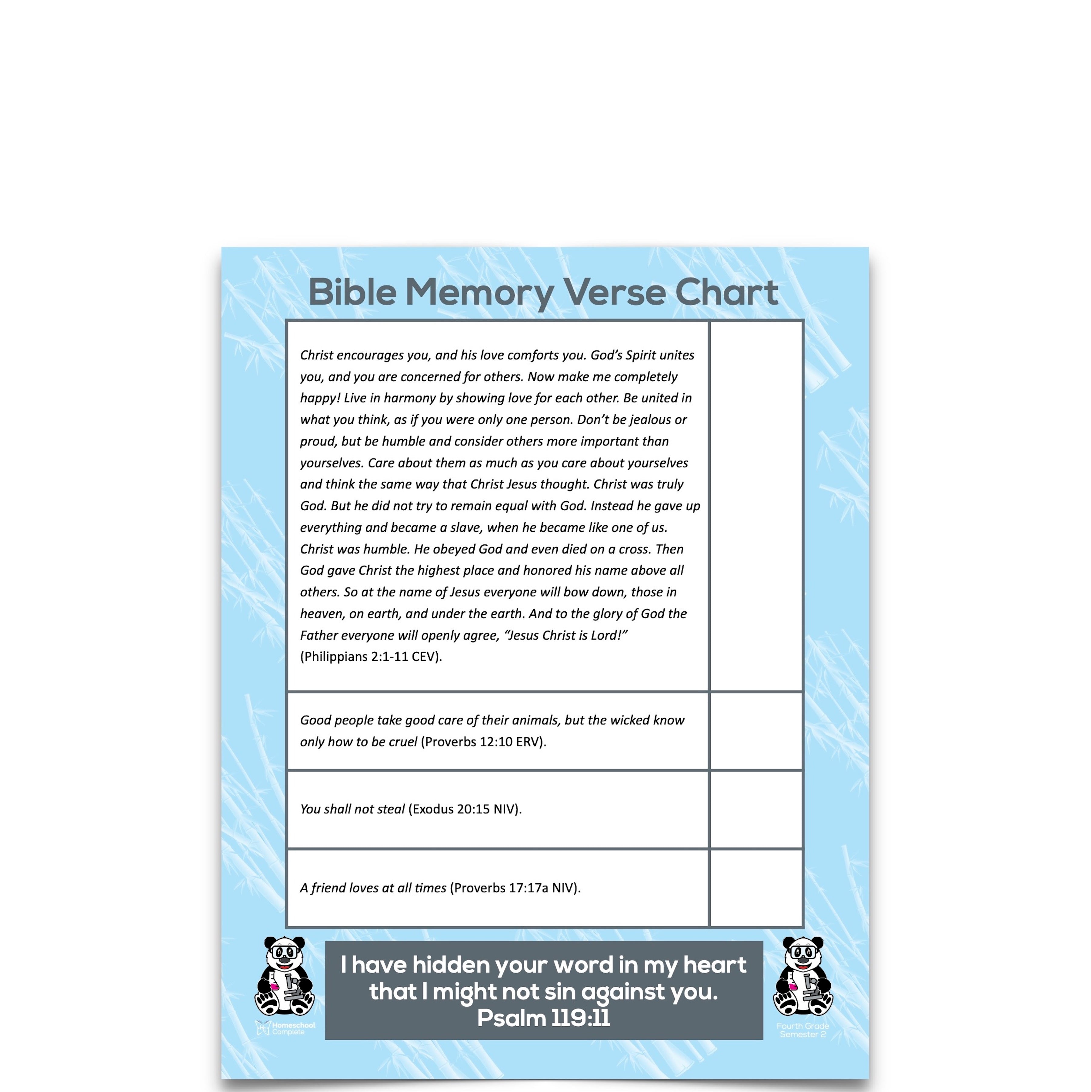 Bible Verse Chart Semester Two