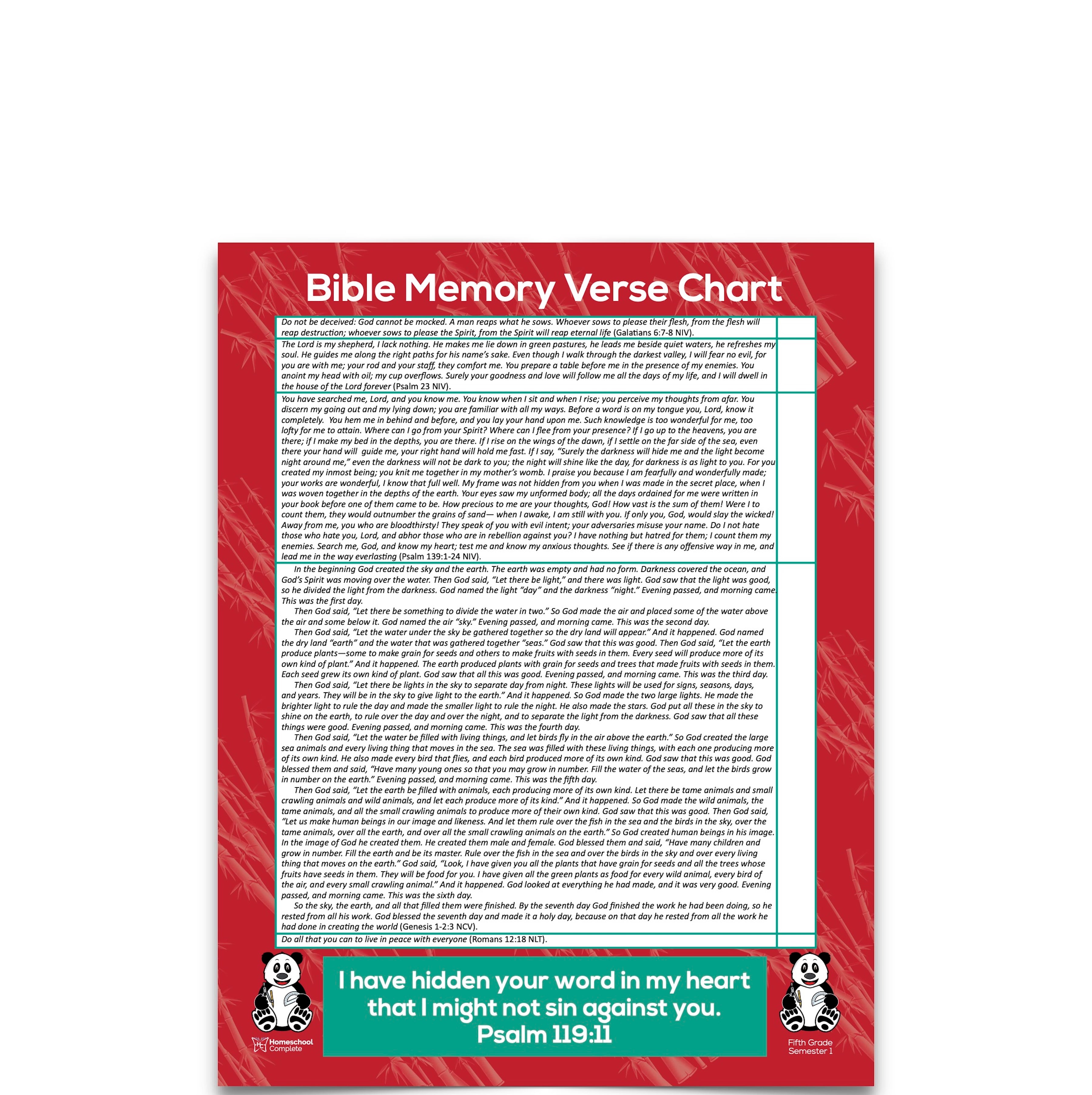 Bible Verse Chart Semester One