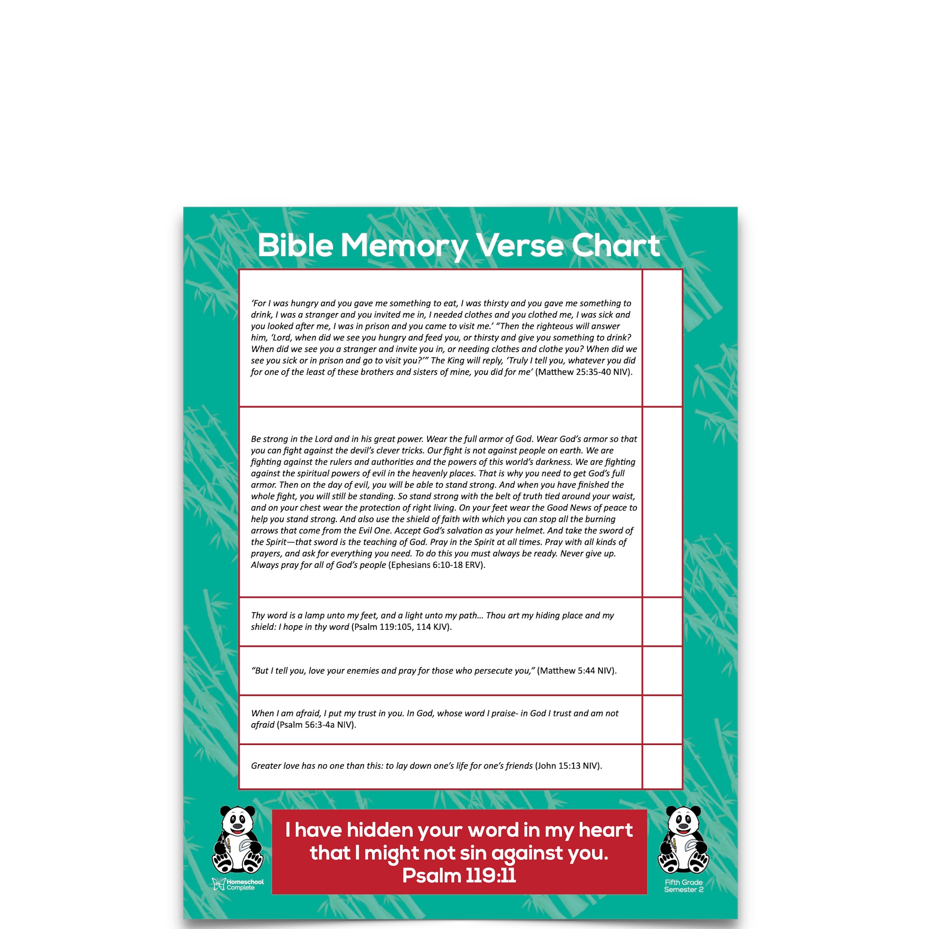 Bible Verse Chart Semester Two