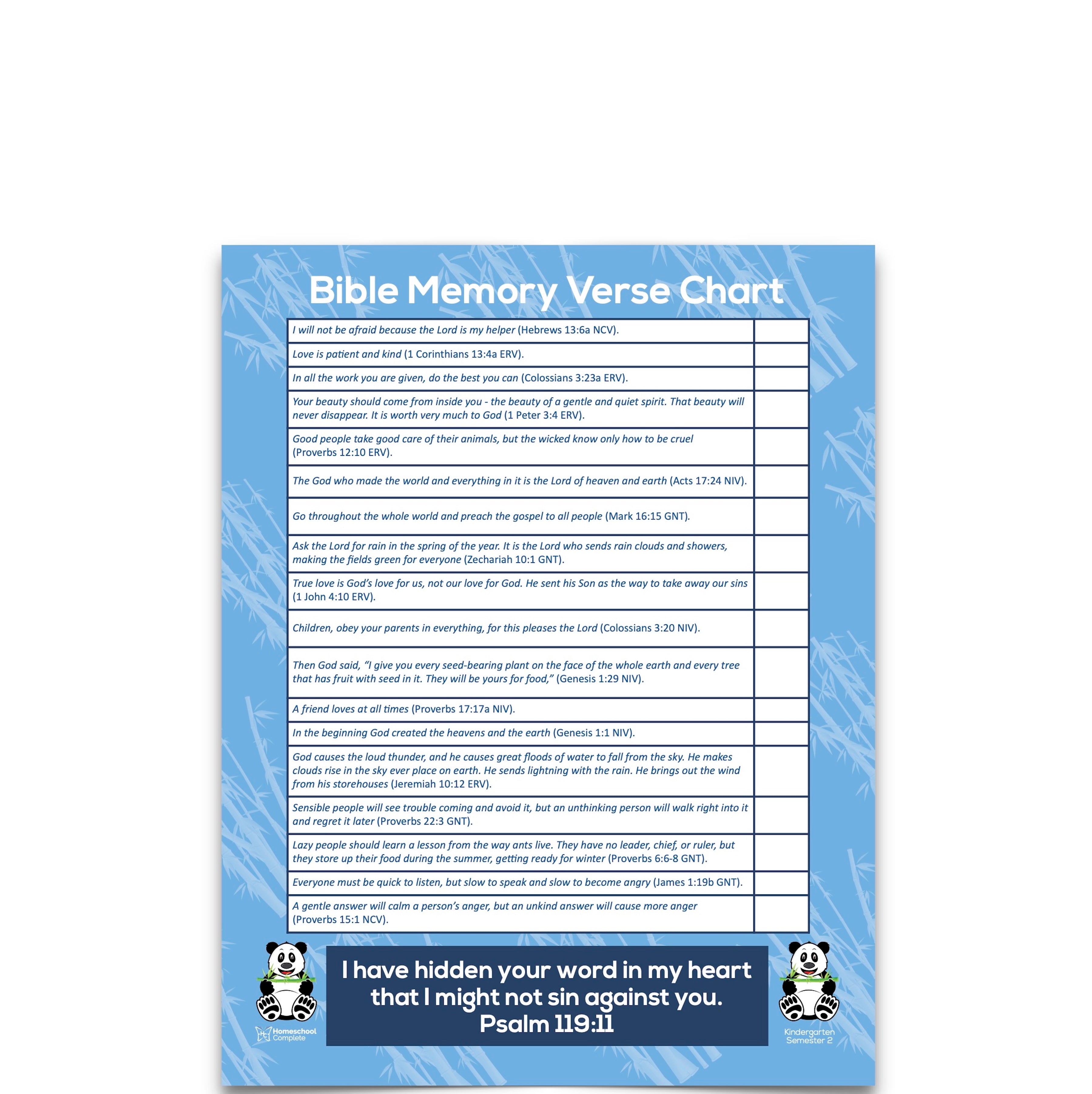 Bible Verse Chart Semester Two