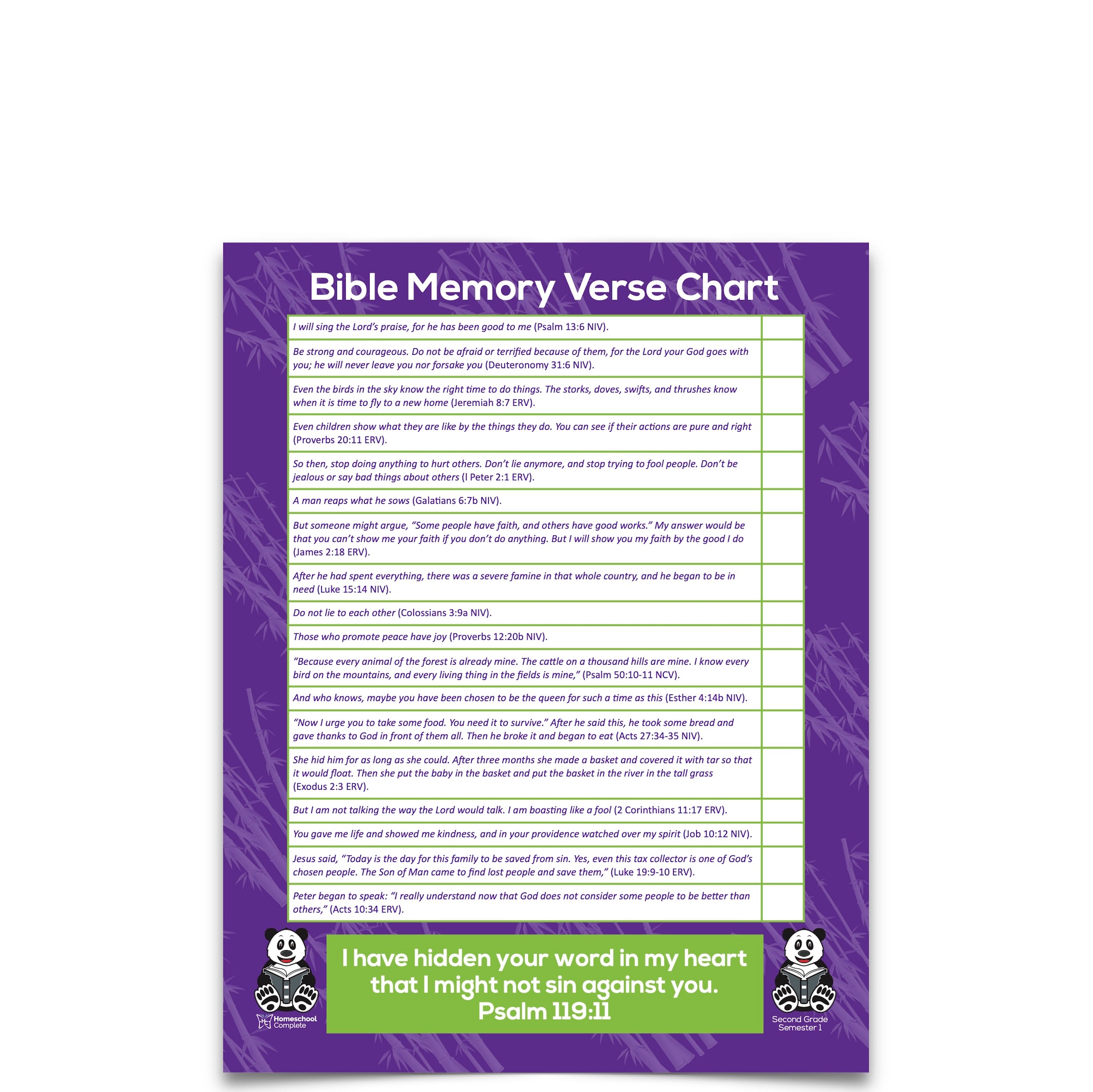 Bible Verse Chart Semester One