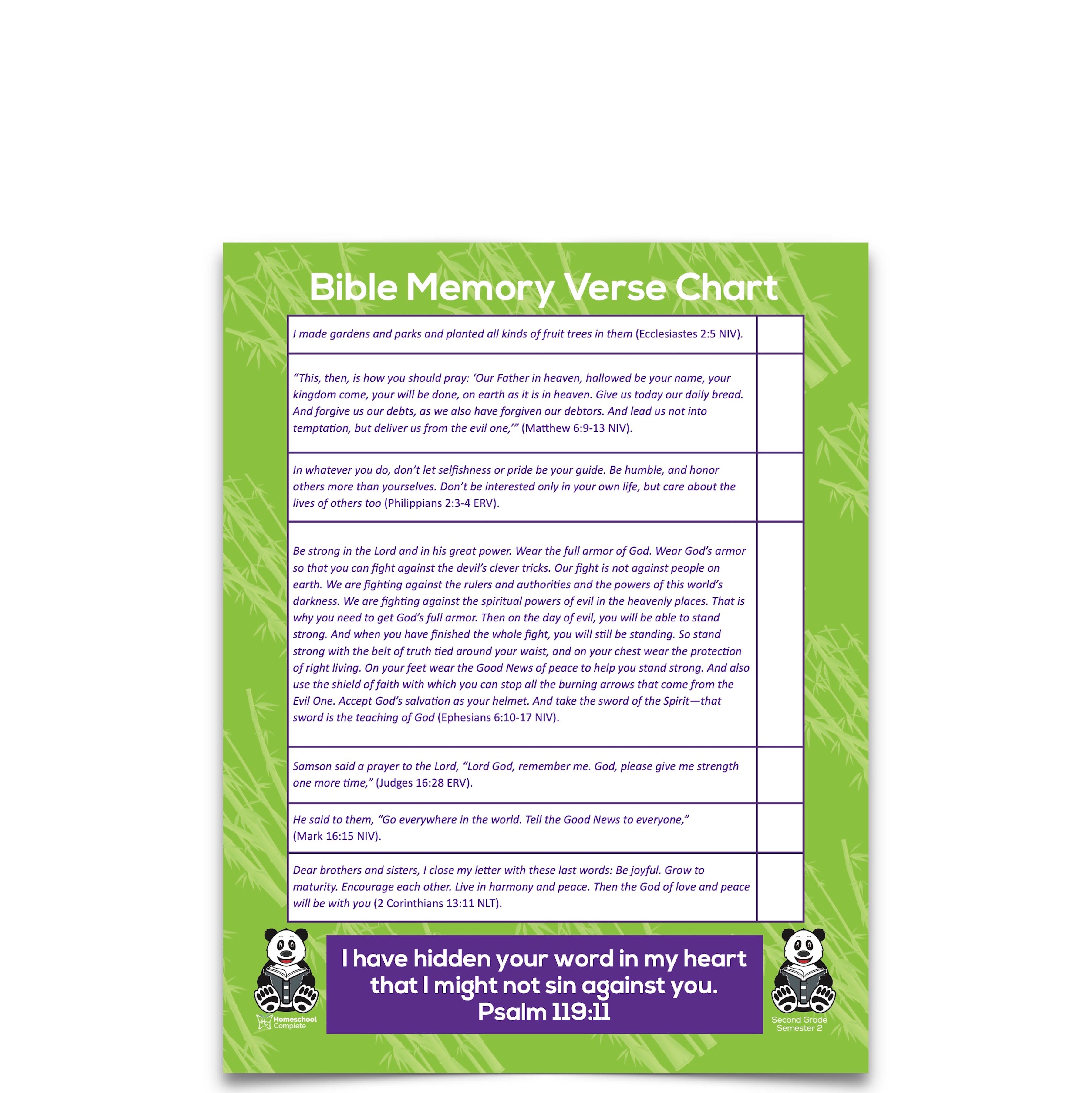 Bible Verse Chart Semester Two