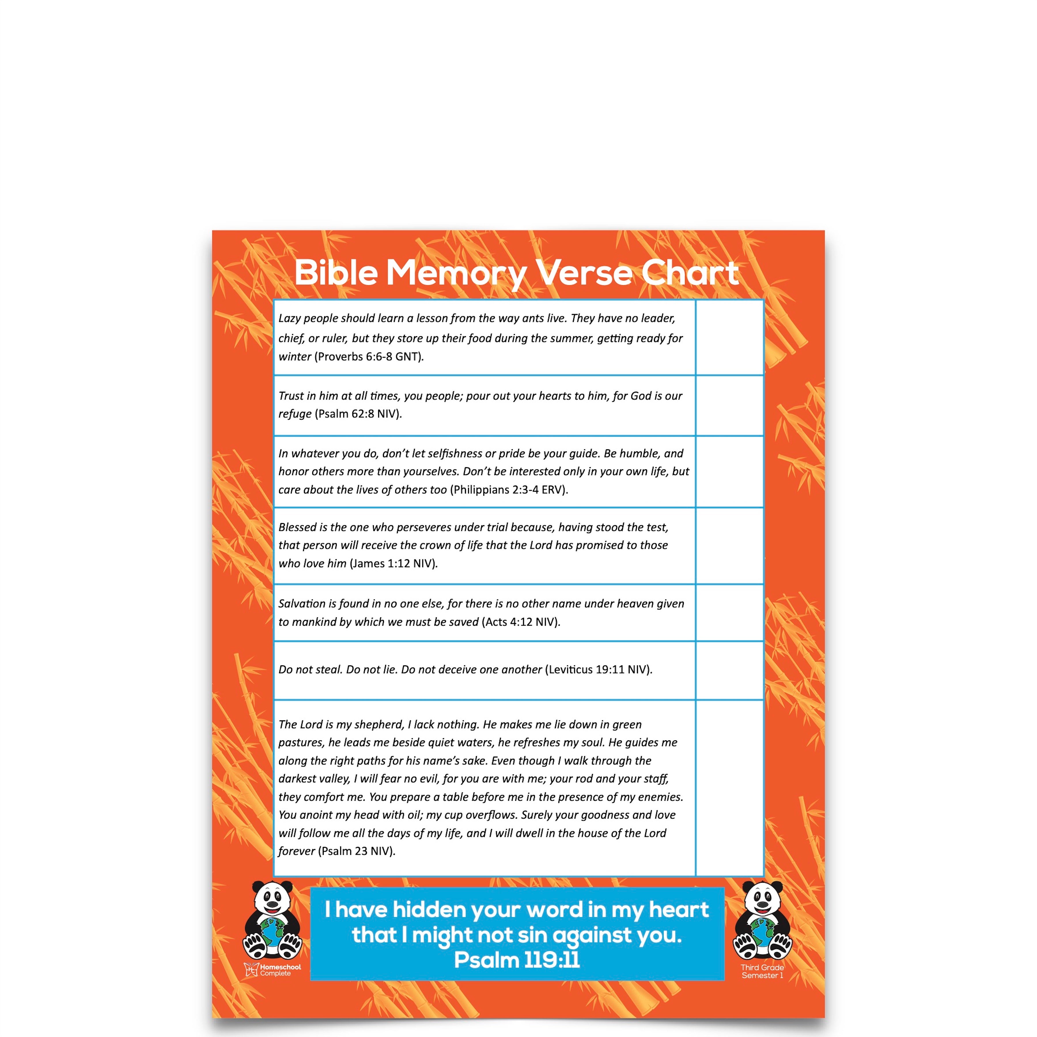 Bible Verse Chart Semester One