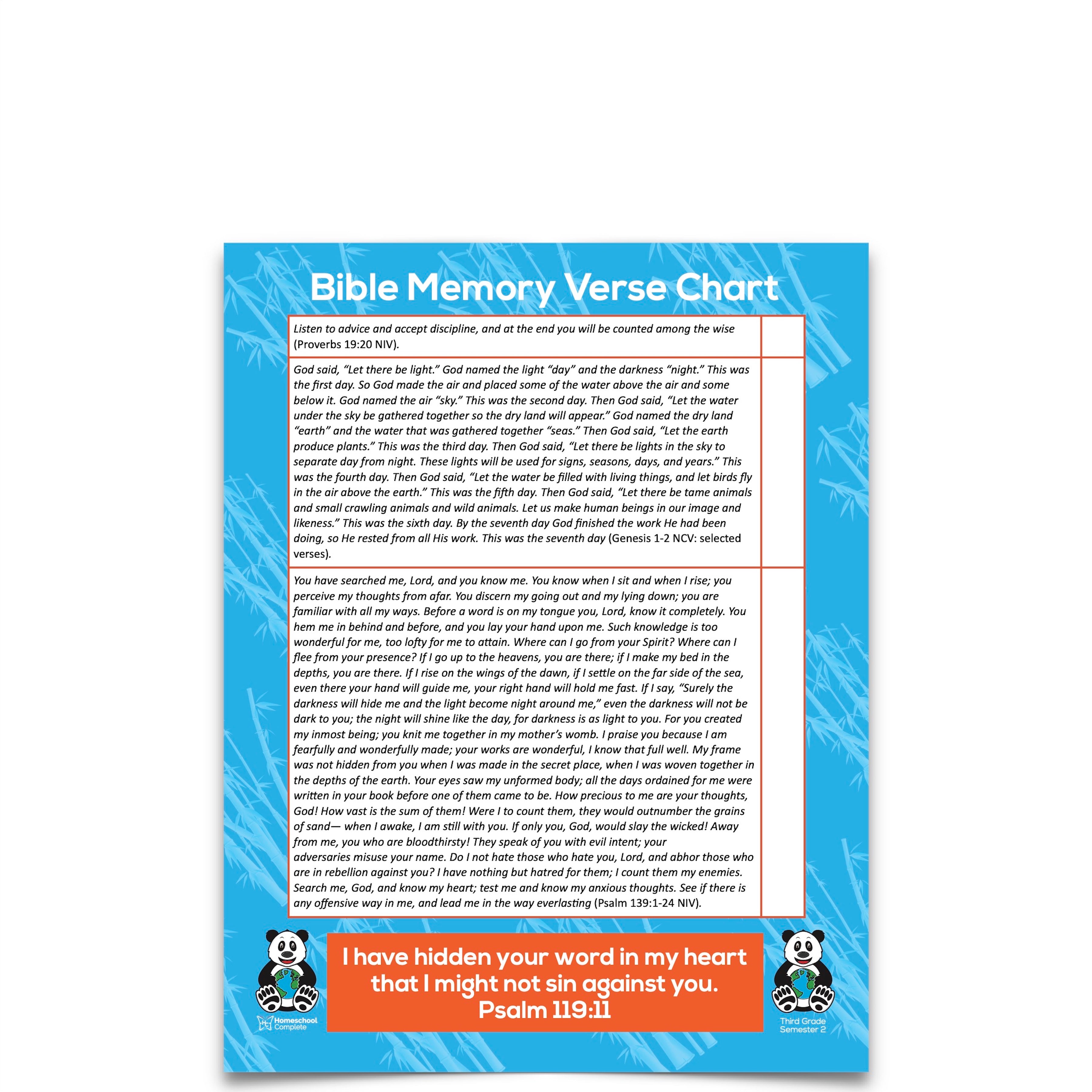 Bible Verse Chart Semester Two